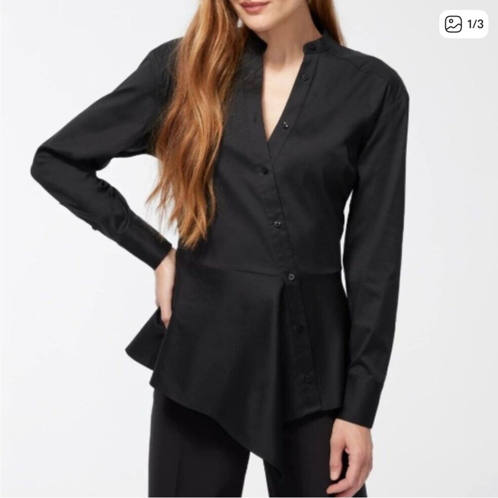 Chico's Black Button Down Shirt Peplum Asymmetrical Hem